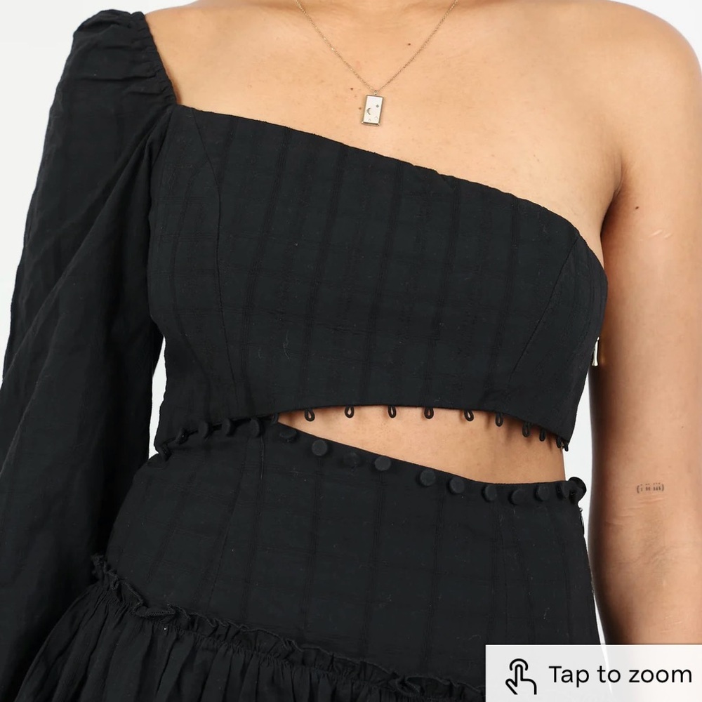 Seven Wonders Women’s Casablanca Black One Shoulder Button Midriff Mini Dress M - Picture 12 of 13